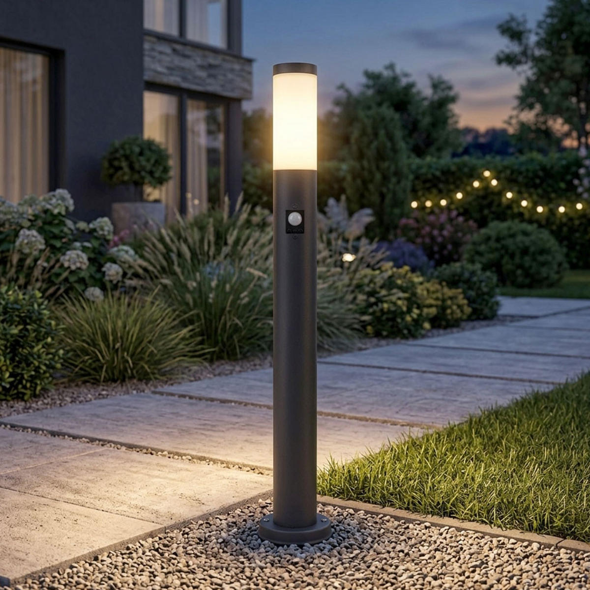 WEGELEUCHTE Edelstahl Anthrazit mit Bewegungsmelder - Anthrazit, Metall (12.7/12.7/80cm) - Globo Lighting