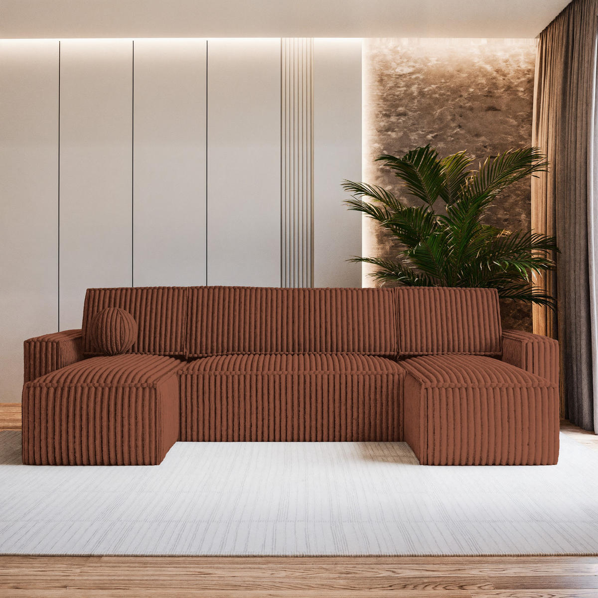 ROHOVÁ SEDAČKA PESANO hnědá - šedá/hnědá, dřevo/textil (306/140cm) - MASSENO