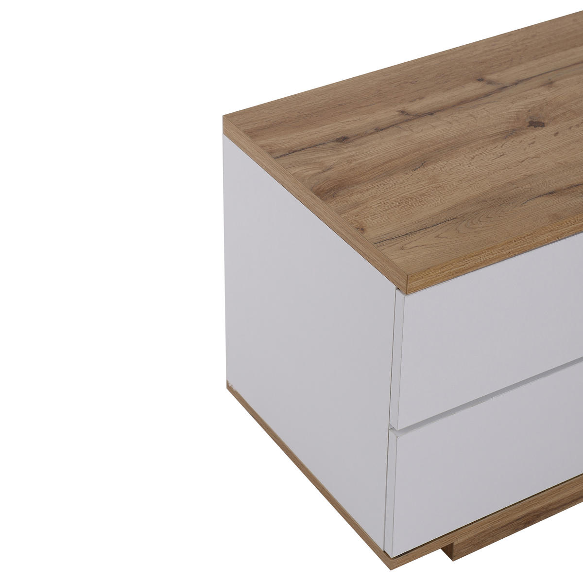 LOWBOARD in Weiß mit Holzmaserung, Farbblock-Design und Stauraum für Wohnzimmer, B180/T38/H46cm - Weiß, Holzwerkstoff/Metall (180/46/38cm) - STILVORA