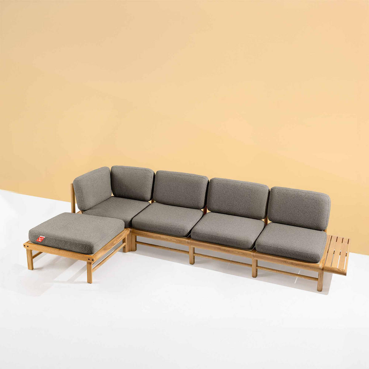 LOUNGESOFA ATREDA links - Grau, Holz/Textil (315/80/150cm) - KONSIMO®