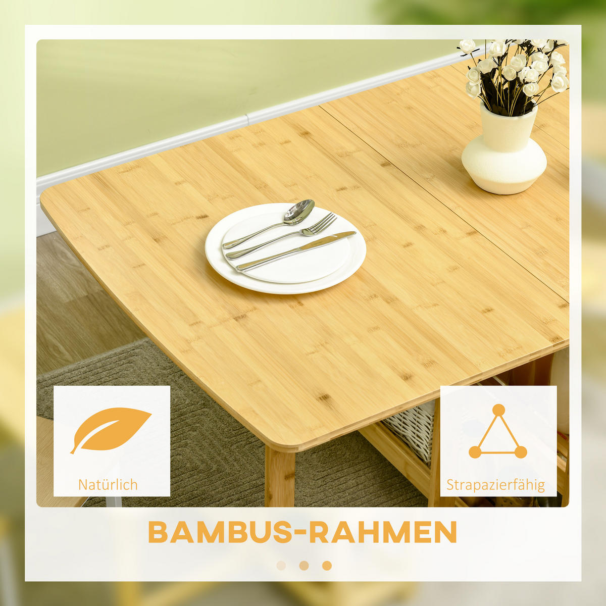 ESSTISCH klappbar, Bambus, Naturholz - Naturfarben, Naturmaterialien (149.5/80/73.5cm) - HOMCOM