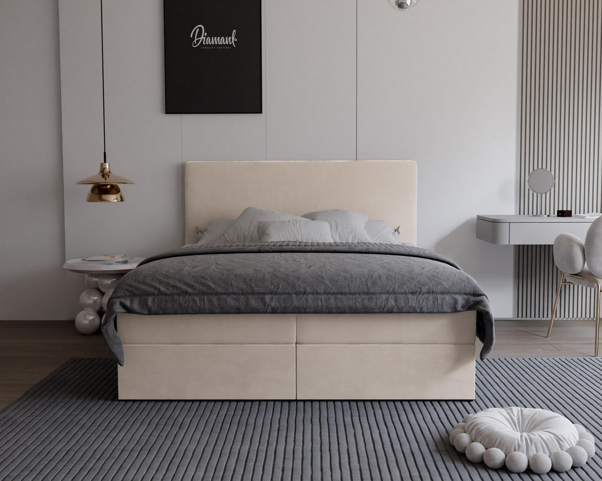 BOXBETT 160x200 cm mit Topper - Beige, Textil (160/200cm) - Idohome