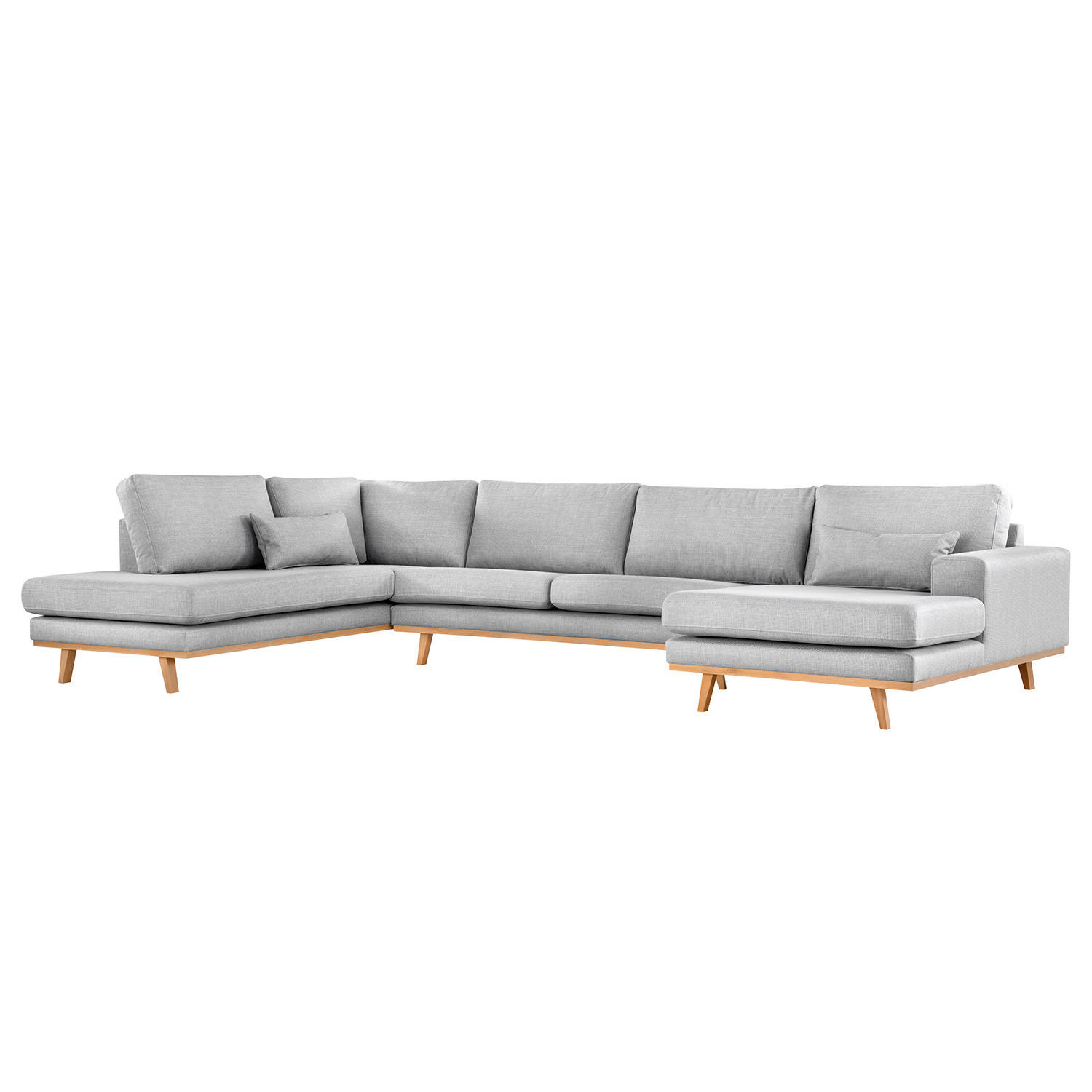 WOHNLANDSCHAFT mit Longchair - Buchefarben/Hellgrau, Textil (371/81/219cm) - home24