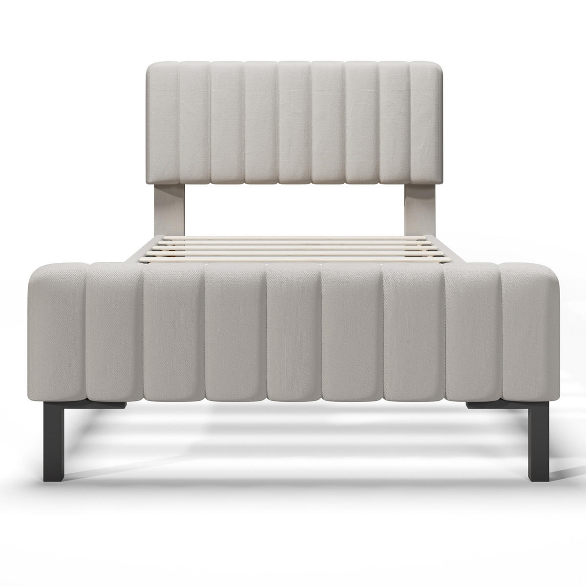 BETT mit Matratze 90x200 cm Leinen Grau-Beige - Grau, Holz (90/200cm) - Meubliv