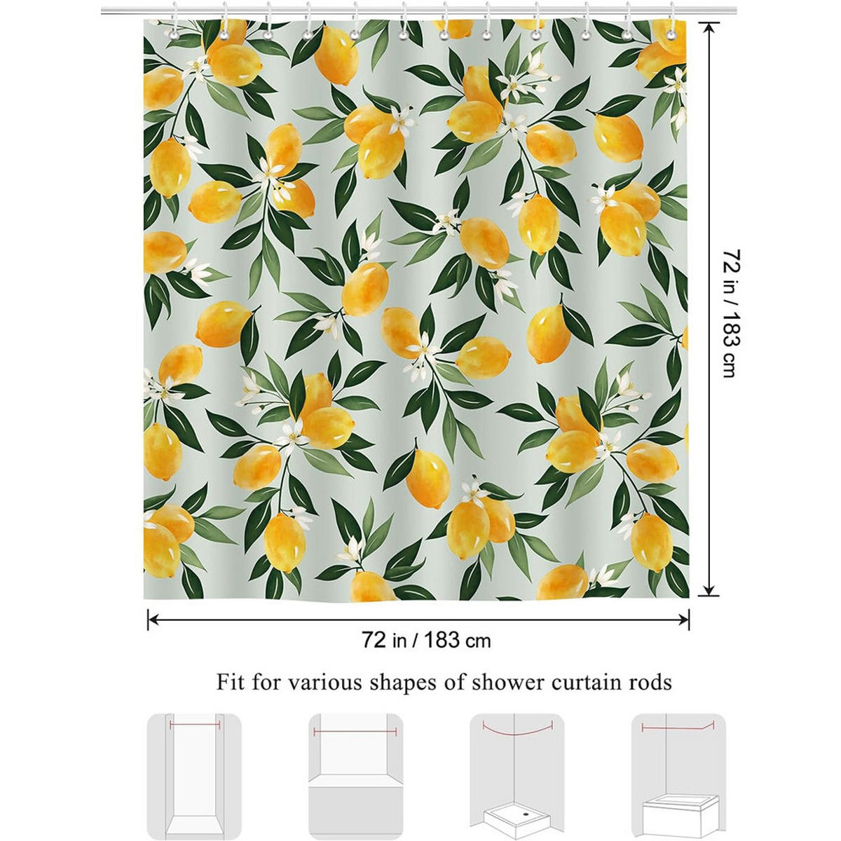 DUSCHVORHANG Blätter Grün mit Haken Badezimmer - Gelb, Textil (180/180cm) - MCBOSON