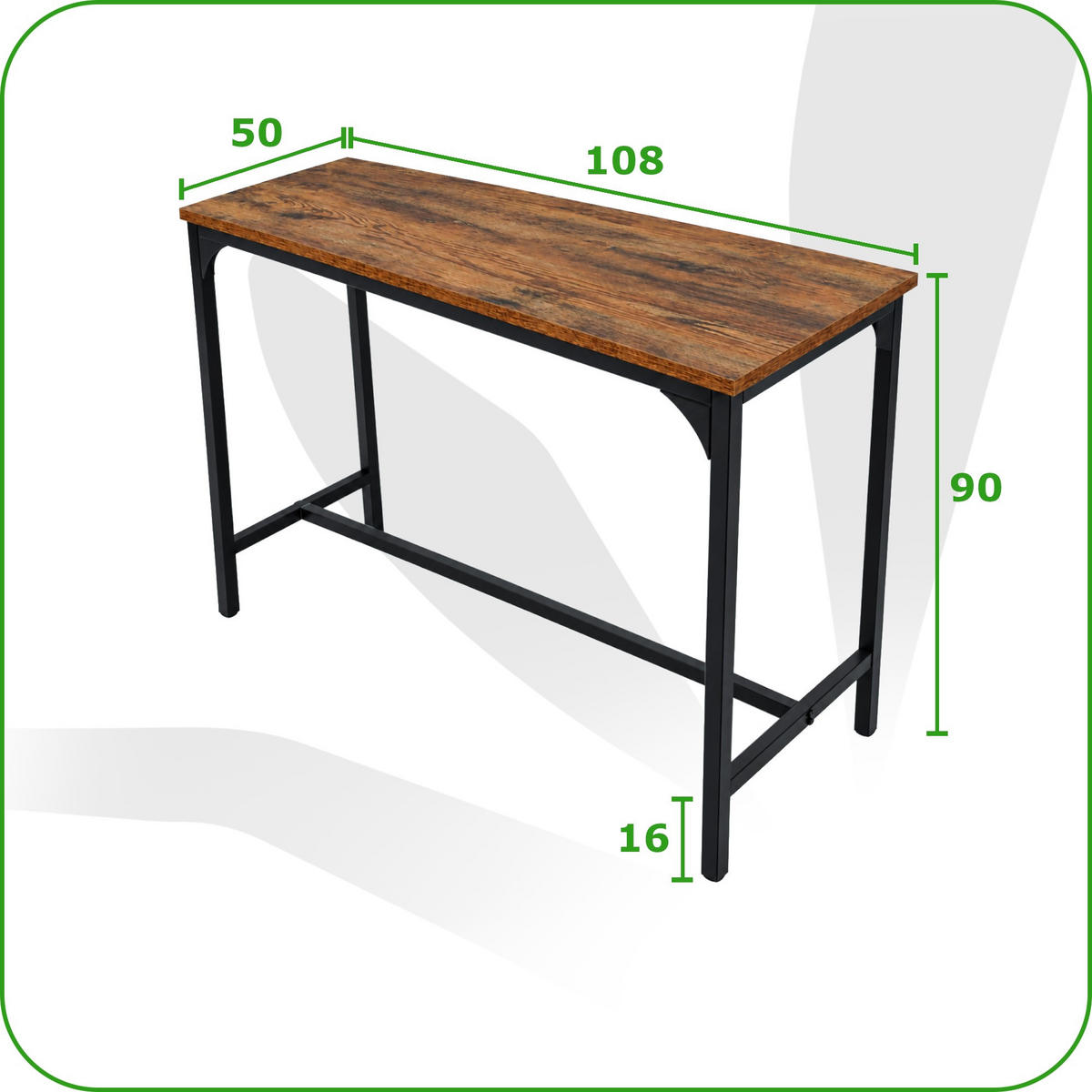 BARTISCH Braun Schwarz 108x50x90 cm Stehtisch Industrial - Schwarz/Braun, Holzwerkstoff/Metall (50/108/90cm) - Begryf