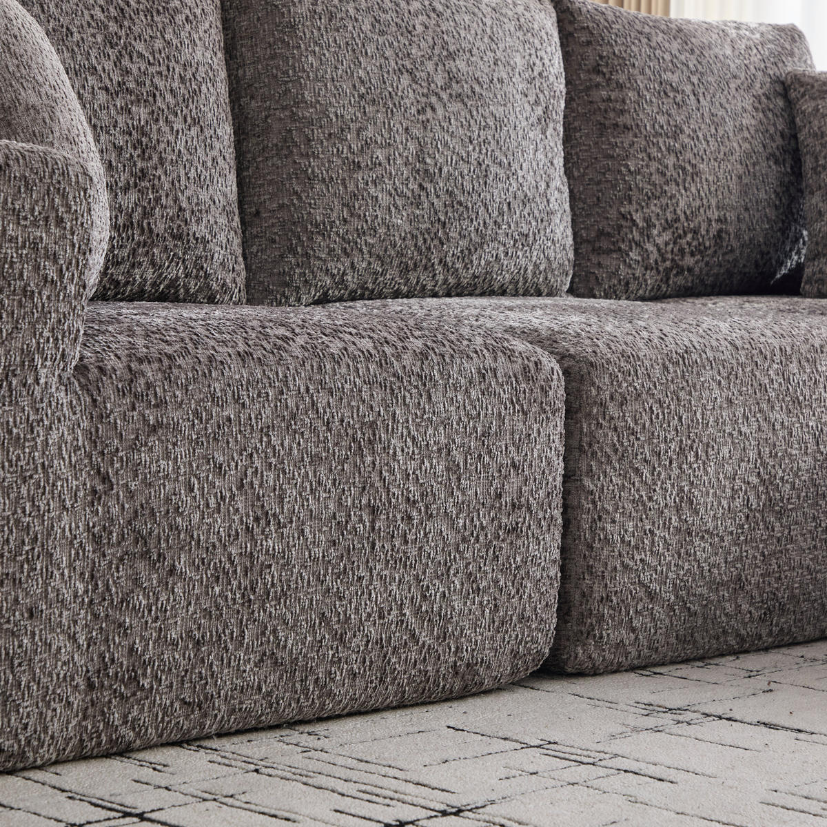 ECKSOFA Chenille Dunkelgrau mit Getränkehaltern und Seitentaschen - Dunkelgrau, Textil (261/164cm) - WISHDOR