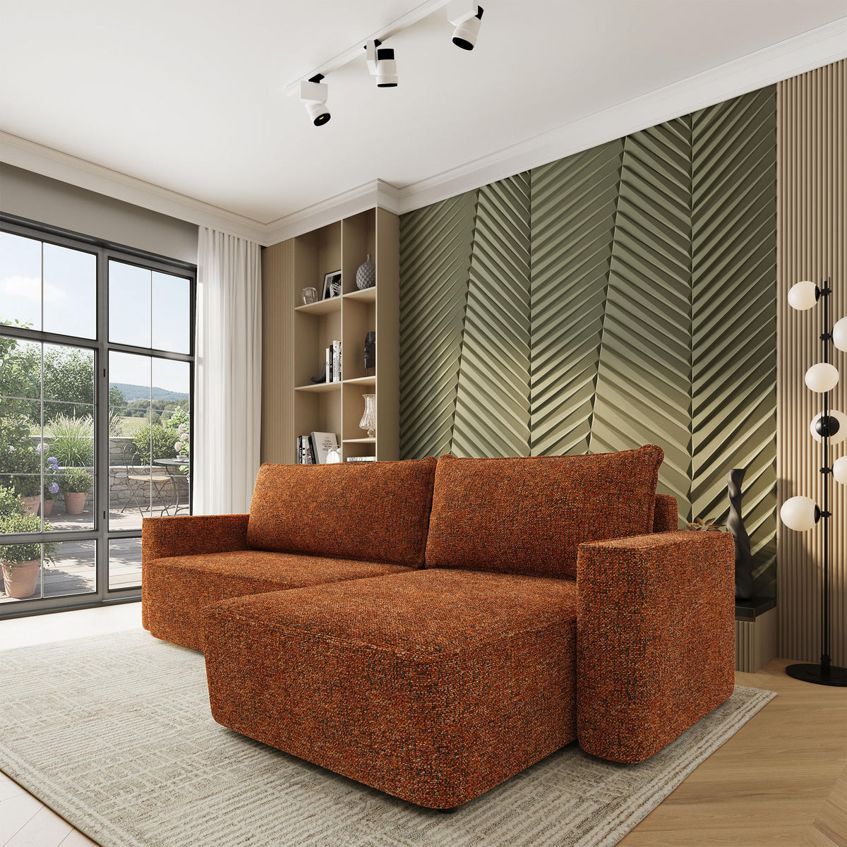 ROHOVÁ Sedačka BELARO BELLA 40, Cihlová - šedá/terakotová, dřevo/textil (280/162cm) - MASSENO