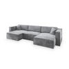 WOHNLANDSCHAFT SARMO M Hellgrau Velours-Stoff mit Schlaffunktion - Hellgrau, Holz (347/70/148cm) - MASSENO