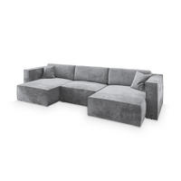WOHNLANDSCHAFT SARMO M Hellgrau Velours-Stoff mit Schlaffunktion - Hellgrau, Holz (347/70/148cm) - MASSENO