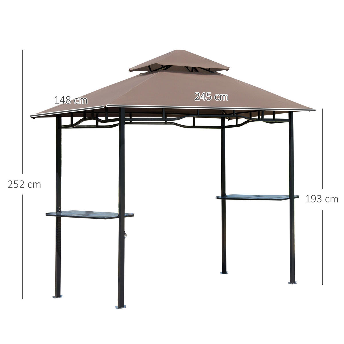 GRILLPAVILLON Stahl+Eisen Kaffeebraun - Dunkelbraun/Schwarz, Kunststoff/Metall (148/252/245cm) - Outsunny