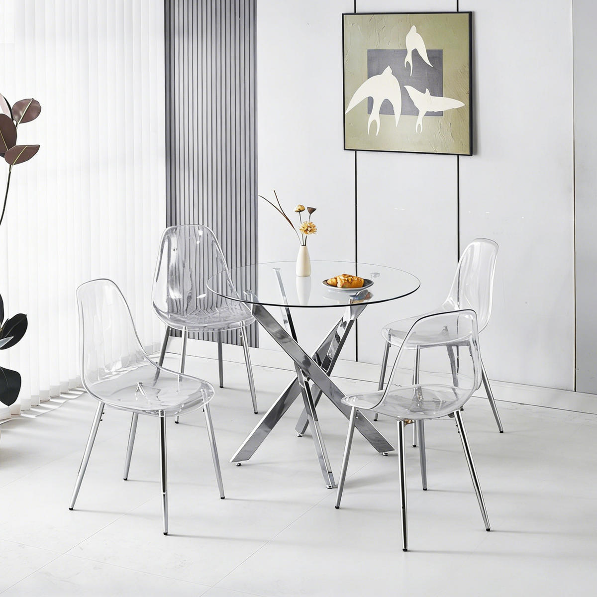 ESSGRUPPE DE-39337 5-teilig, mit 4 Samtstühlen Silber - Silberfarben, Metall (80/75/80cm) - ComfortXL