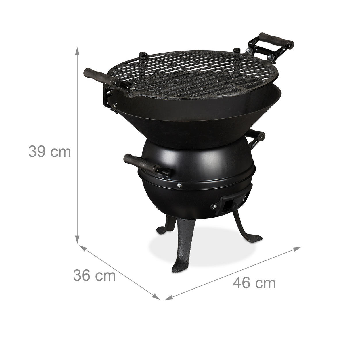 GRILLFASS - Schwarz, Holz/Metall (46/39/36cm) - Relaxdays