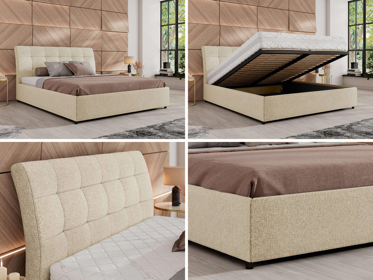 POLSTERBETT GALA CLASSIC 200/200 - Creme Strukture - ohne Matratze - Creme, Textil (200/200cm) - MKS