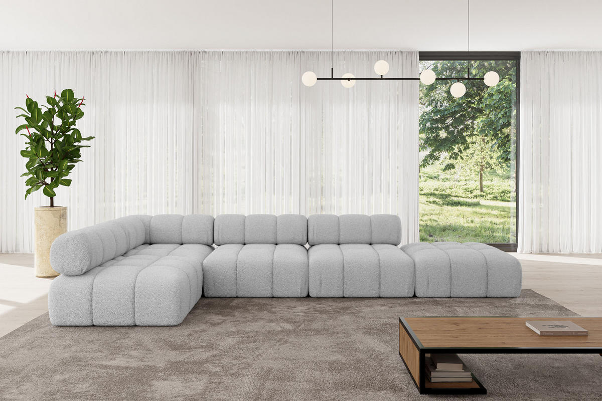 ECKSOFA modulares Sofa Favio-L2 - 380x190x70 cm Hellgrau Bouclé - Hellgrau, Holzwerkstoff/Textil (380/190cm) - ALTDECOR