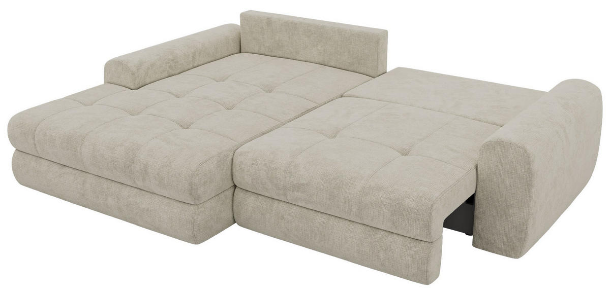 ROHOVÁ SEDAČKA ARELIA L - Krémová Hrubě tkaná žinylka - Pravá - černá/krémová, textil/plast (205/292cm) - MKS
