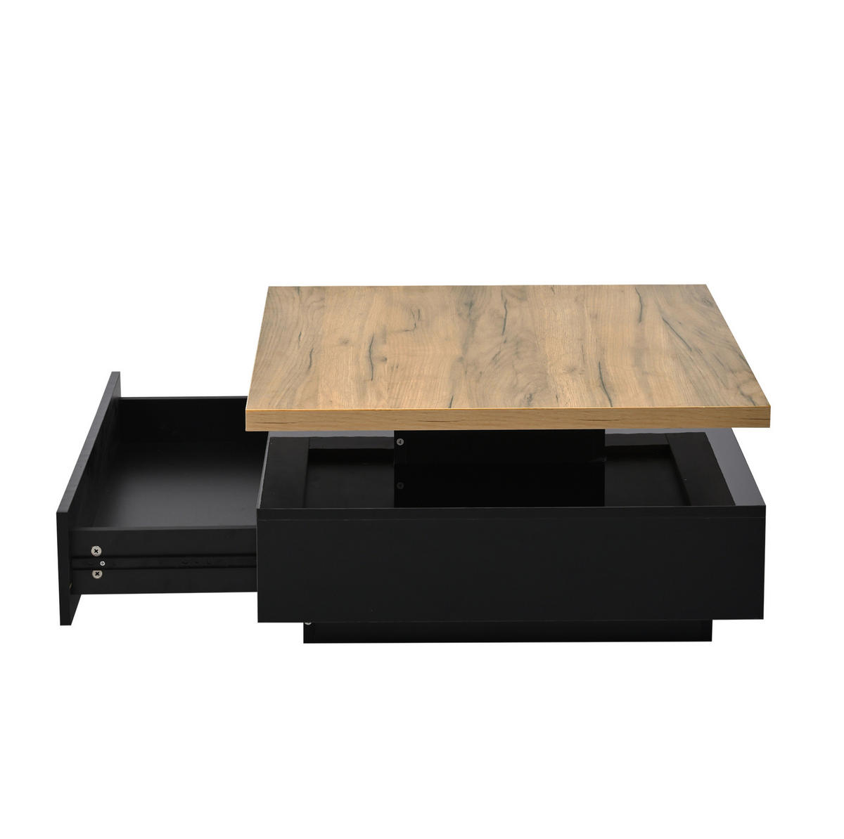 COUCHTISCH 70/70/36 cm mit 360° drehbarer Tischplatte, versteckter Schublade und Hochglanz-Elementen, Walnuss/Schwarz - Schwarz, Holzwerkstoff (70/70/36cm) - Modfu