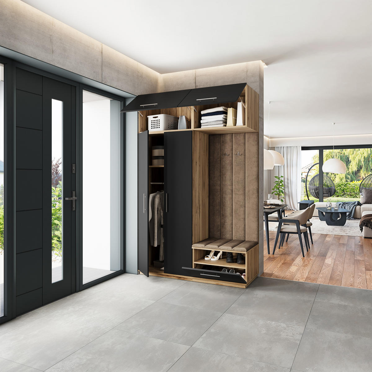 GARDEROBENSCHRANK REMA 150/240/60 cm Modern Garderobe-Set Eiche Wotan - Beige/Eiche Wotan, Holzwerkstoff (150/240/60cm) - MASSENO