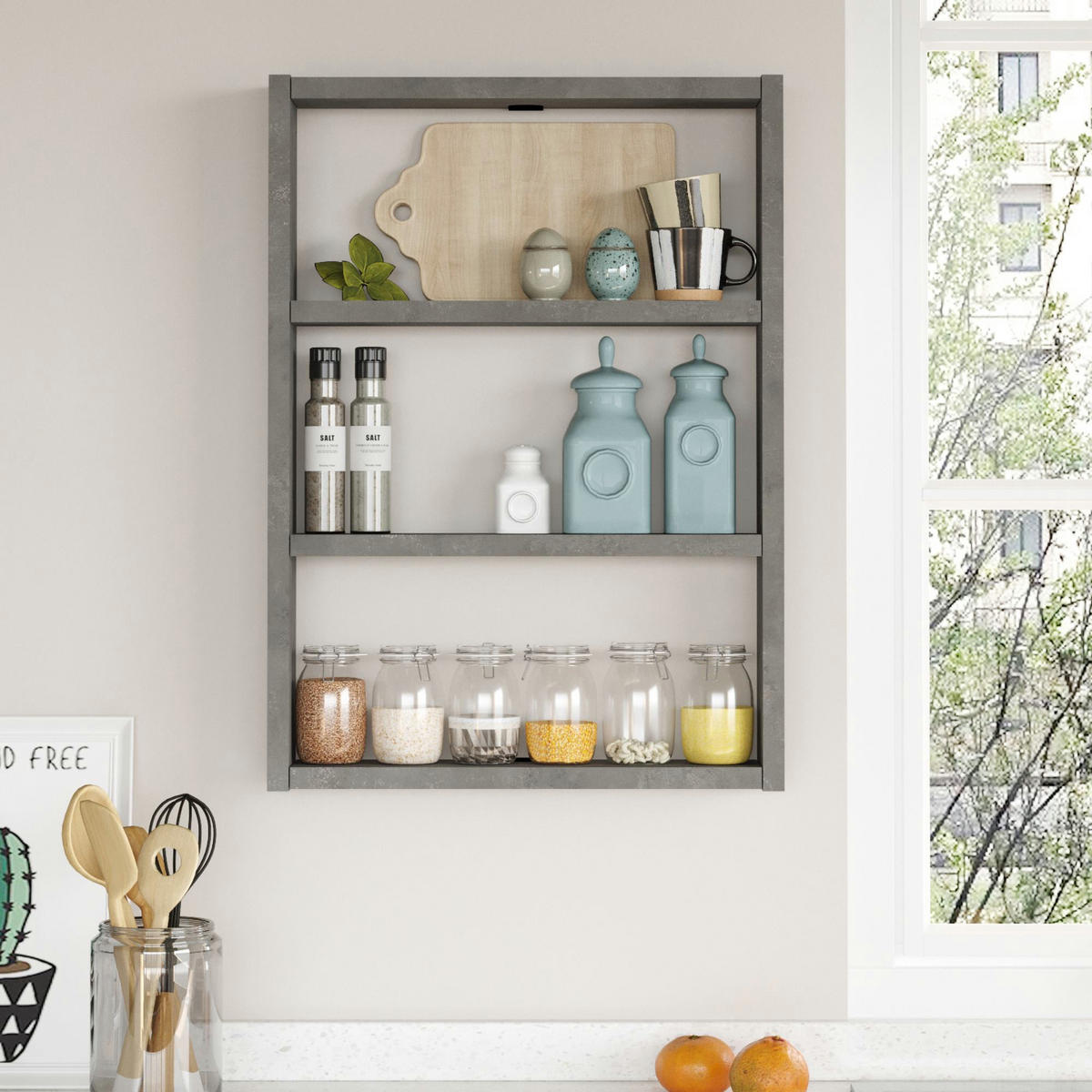 KÜCHENREGAL Lappajärvi - Grau, Holzwerkstoff (43/60/9cm) - [en.casa]