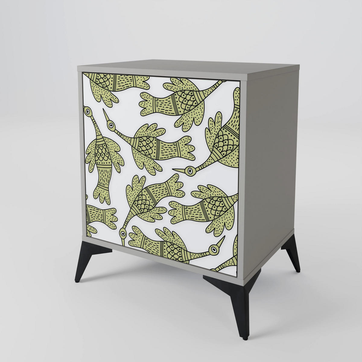 SIDEBOARD SEEDLING SONGBIRD, Grau, 57,5x42x72,5 cm, Schwarze Metallfüße - Multicolor/Schwarz, Holzwerkstoff/Metall (57.5/72.5/42cm) - SpaceRebels