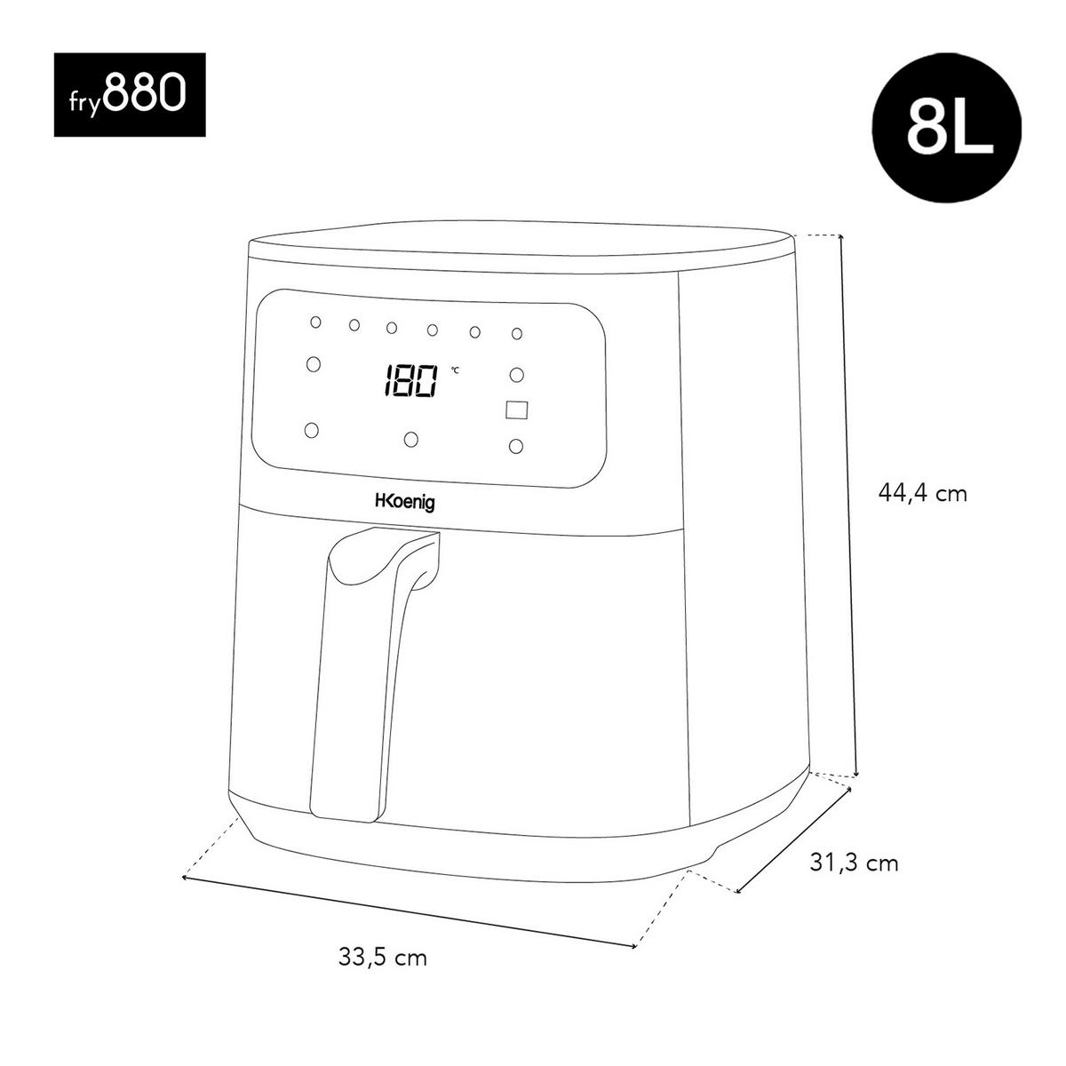 AIRFRYER XXL FRY880, Schwarz, Fritteuse ohne Öl, Kapazität 8L - Schwarz, Metall (30.5/38.5/37cm) - HKoenig