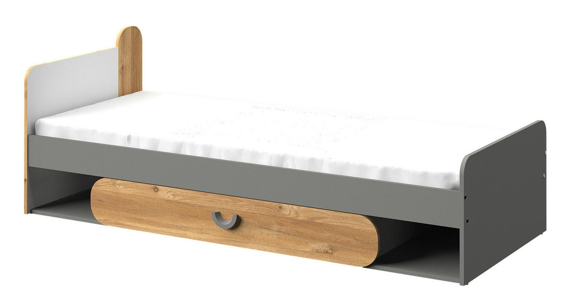 JUGENDZIMMER Carini in Graphit, Eiche und Weiß 7 teilig - Grau, Holzwerkstoff (120/200/80cm)