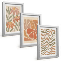 BILDER SET 3er Set - 20x30 cm Silberner Rahmen - Abstrakte Pastellblumen - Silberfarben, Kunststoff (20/30cm) - TULUP