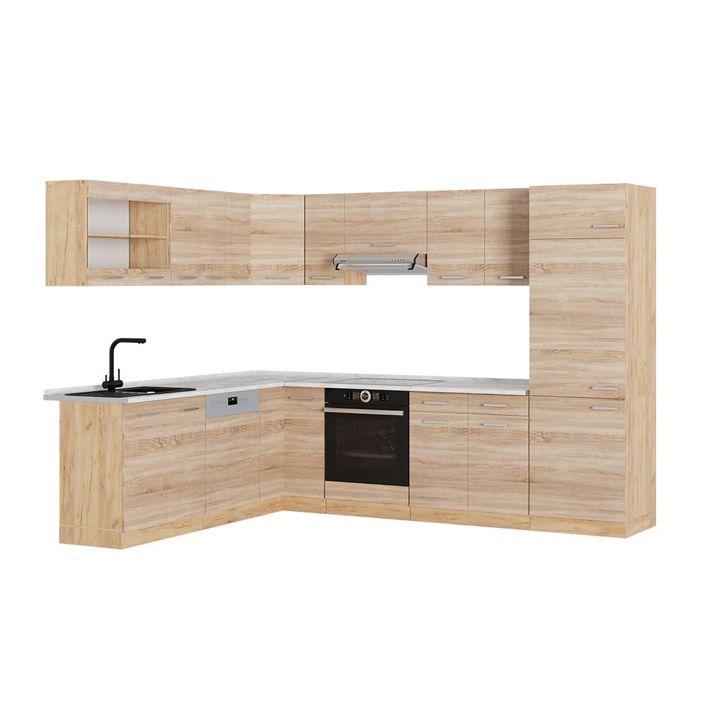 HÖRNKÖK R-Line, Sonoma/Goldkraft ek, 287 x 227 cm, AP Marble - Sonoma ek/Honungsek, Träbaserade material (287/206.8/60cm) - Vicco