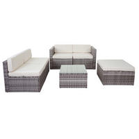 GARTEN-SET Poly-Rattan Grau Polster Creme - Grau, Textil - PROREGAL