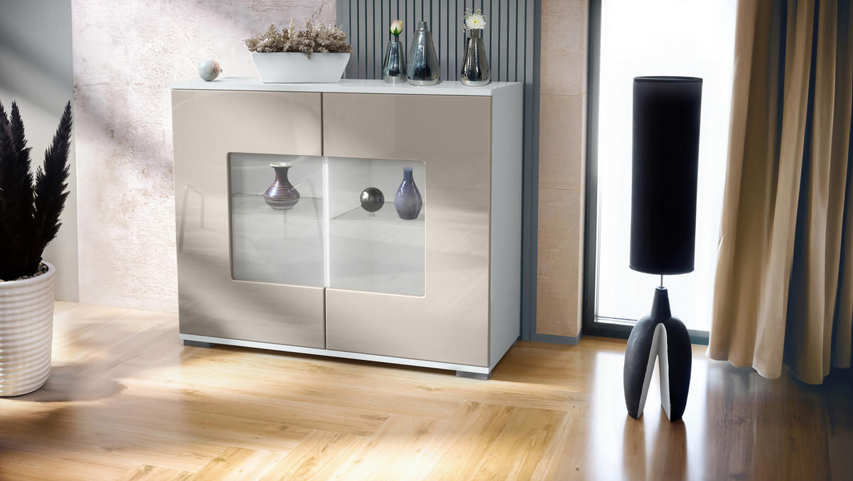 KOMMODE Grömitz Sandgrau Hochglanz - Sandfarben, Holzwerkstoff (92.5/75.5/35cm) - Vladon