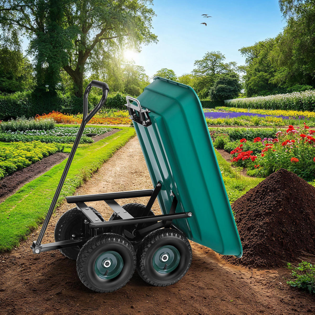 GARTENWAGEN Cubbi, Belastbarkeit 120 kg, grün - Grün, Metall (47.5/46/100cm) - tectake