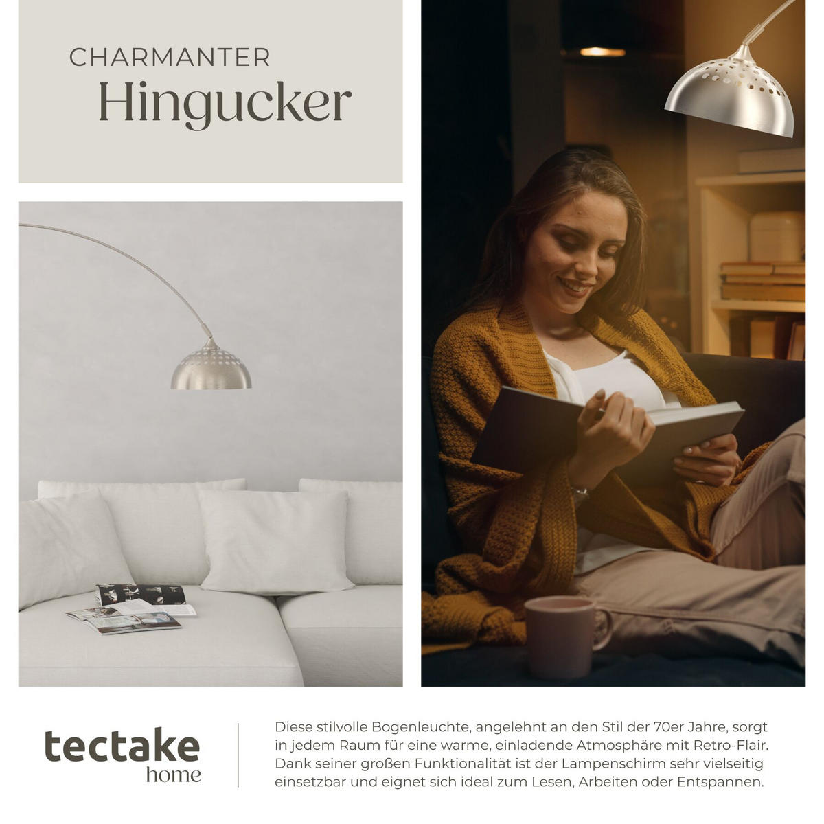 BOGENLEUCHTE Arcus, höhenverstellbar 187 - 206 cm, Nickel matt - Nickelfarben, Metall (175/34.5/206cm) - tectake