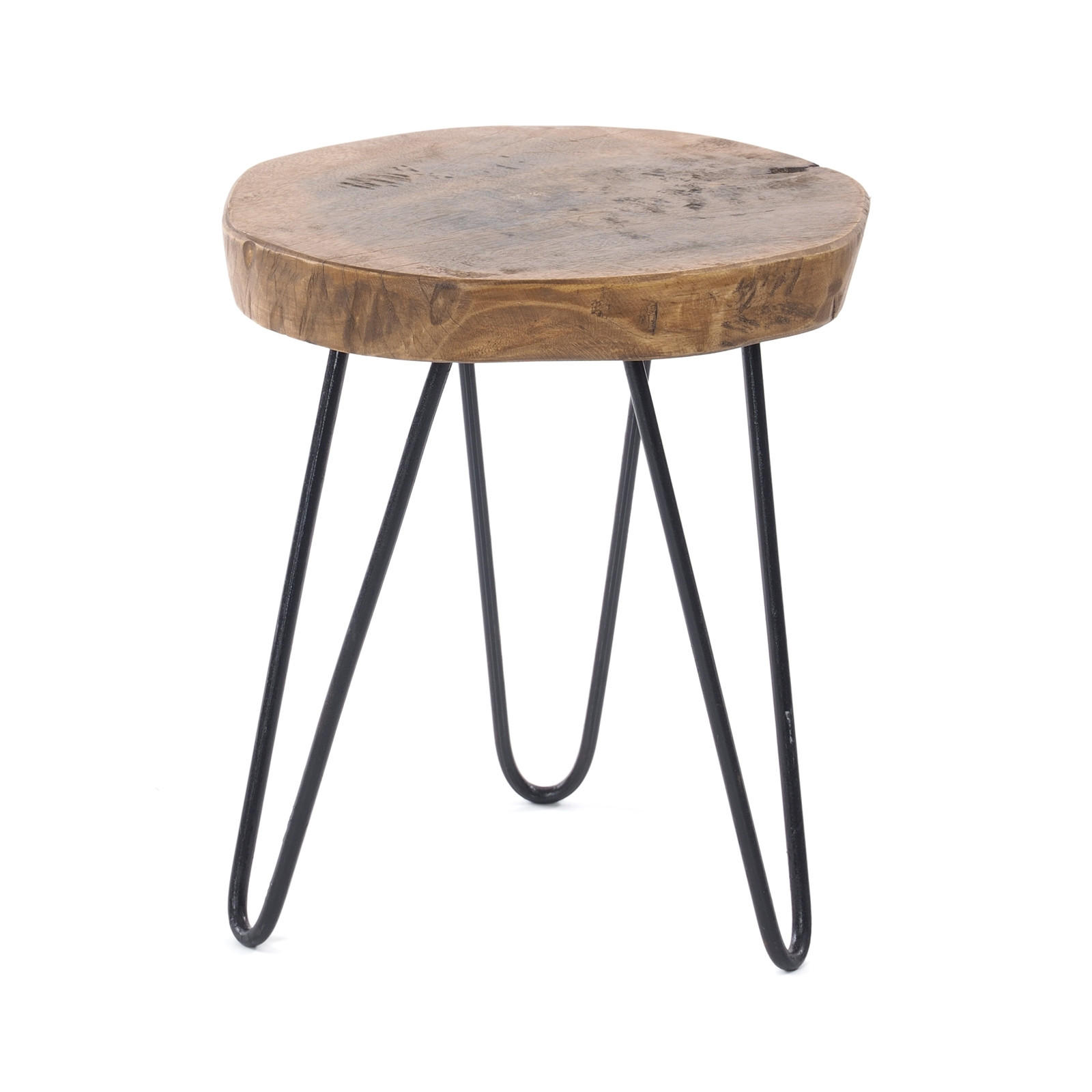 BEISTELLTISCH BAUMSCHEIBE Tamarindenholz, rund, Metallfüße natur-schwarz - Naturfarben, Metall (38/34/38cm) - DESIGN DELIGHTS
