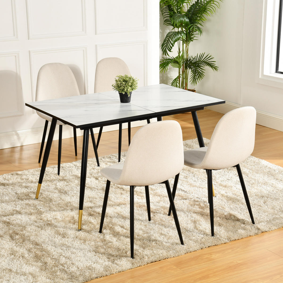 ESSTISCH Weiß Marmormuster rechteckig ausziehbar 120-160/80/75cm - Schwarz/Weiß, Holz/Metall (80/120/75cm) - Urban Meuble