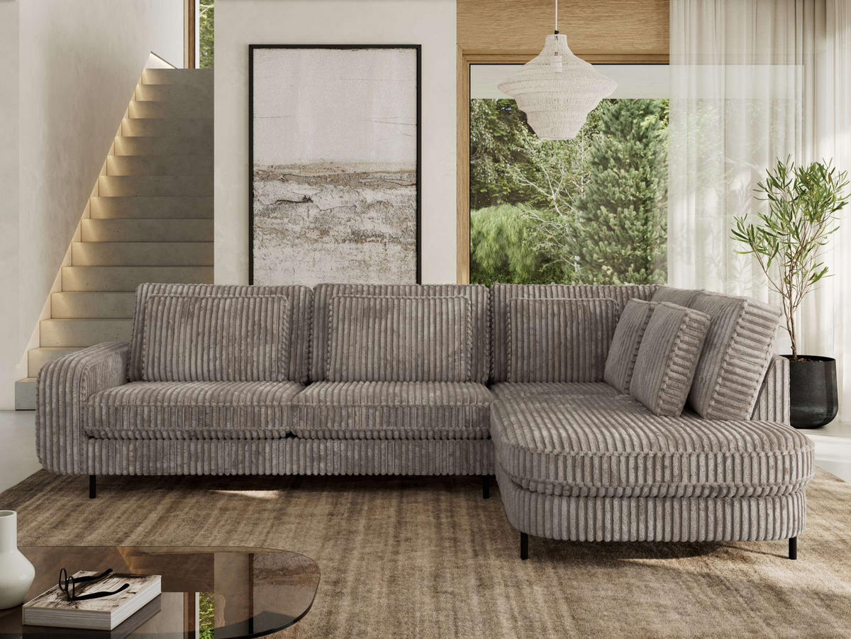 ROHOVÁ SEDAČKA CALENO L - Světle hnědá Manšestr - Levá Strana - černá/světle hnědá, kov/textil (317/225cm) - MKS