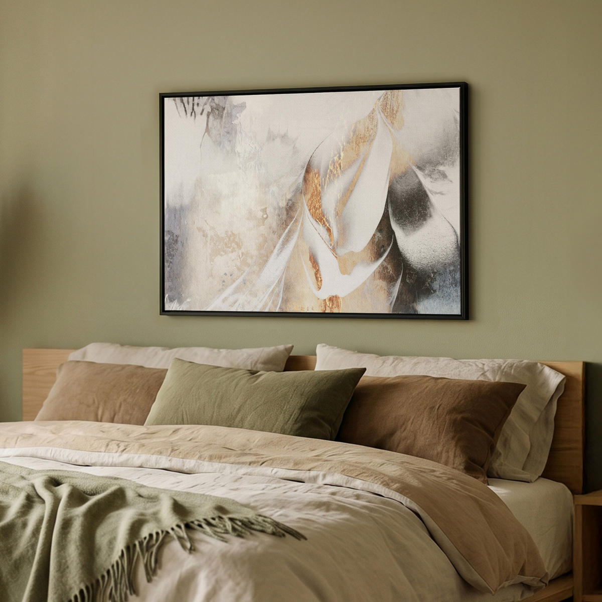 LEINWAND Bilder mit Rahmen - Luxus - Abstrakt - Gold - Weiß - 70x50 - Goldfarben, Textil (70/50cm) - MuchoWow