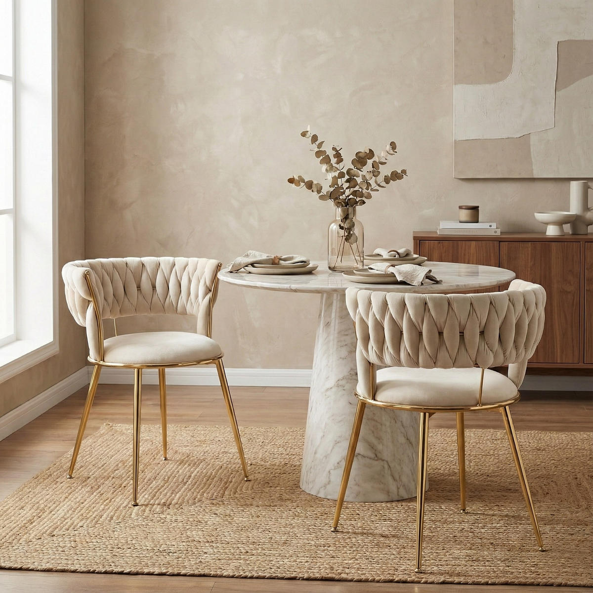STÜHLE 2er-Set Esszimmerstuhl,Luxuriöse Samt-Stühle,Beige - Beige, Metall (57/70/43cm) - LVHOM