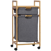 WÄSCHEKORB, Bambus, Polyester Natur+Grau - Naturfarben/Grau, Naturmaterialien (35/84.5/42cm) - HOMCOM