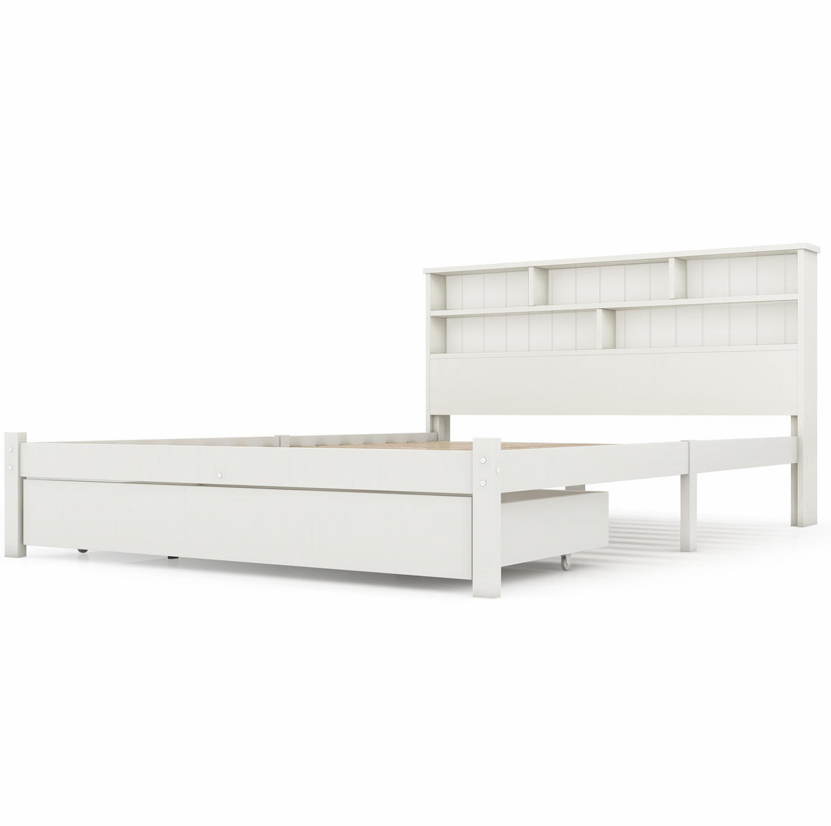DOPPELBETT 140/200 cm Weiß mit Schubladen und Bücherregal-Design - Weiß, Holz (140/200cm) - OKWISH