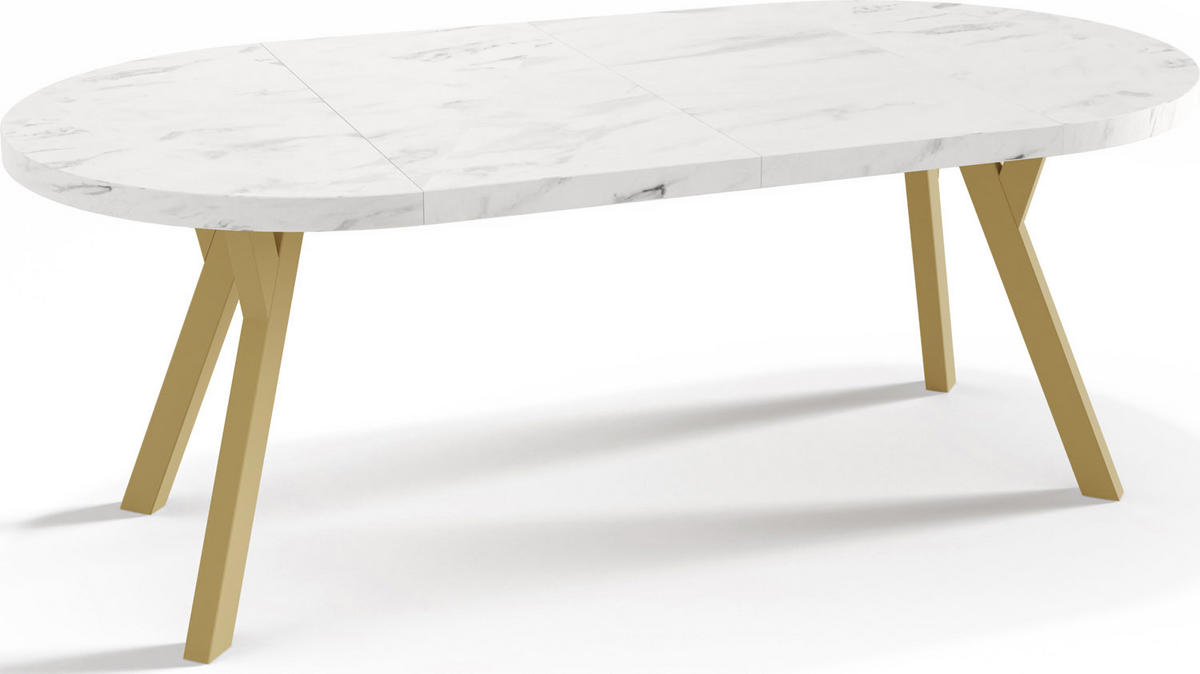 ESSTISCH Mateo runder ausziehbarer, Marmor Weiß 100-200/100/76 cm - Ecru/Goldfarben, Holz/Holzwerkstoff (100/100/76cm) - WFL GROUP
