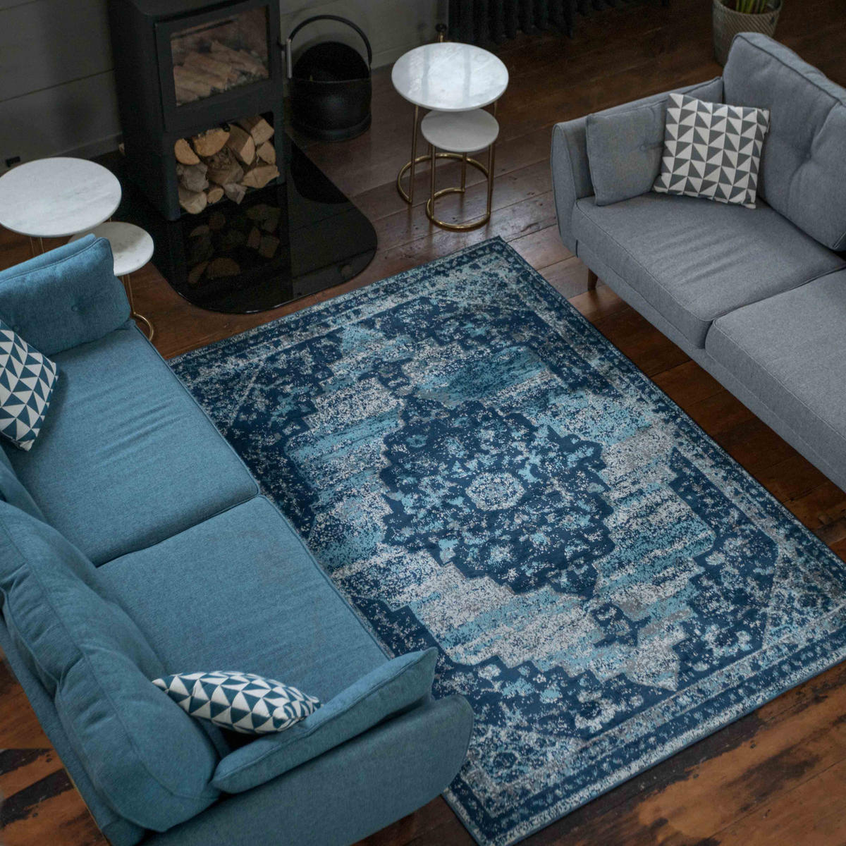 VINTAGE-TEPPICH Demelza Marineblau - Dunkelblau, Textil (120/170cm) - Kukoon Rugs