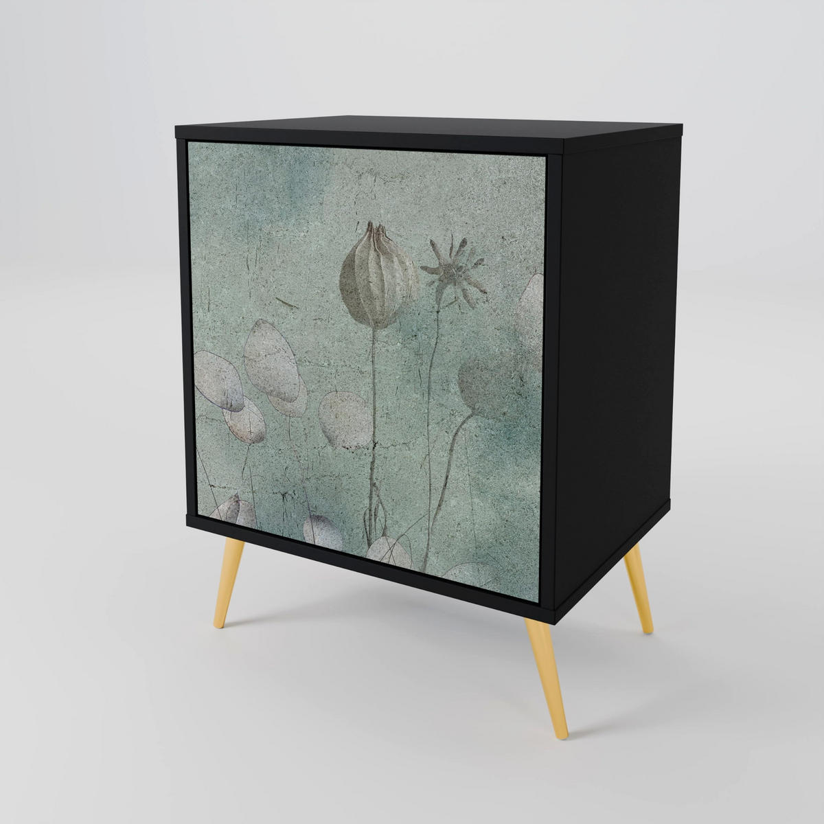 SIDEBOARD NIGHT LADY, Schwarz, 57,5x42x67,5 cm, Schwarze Metall-Rahmenfüße - Multicolor/Schwarz, Holzwerkstoff/Metall (57.5/67.5/42cm) - SpaceRebels