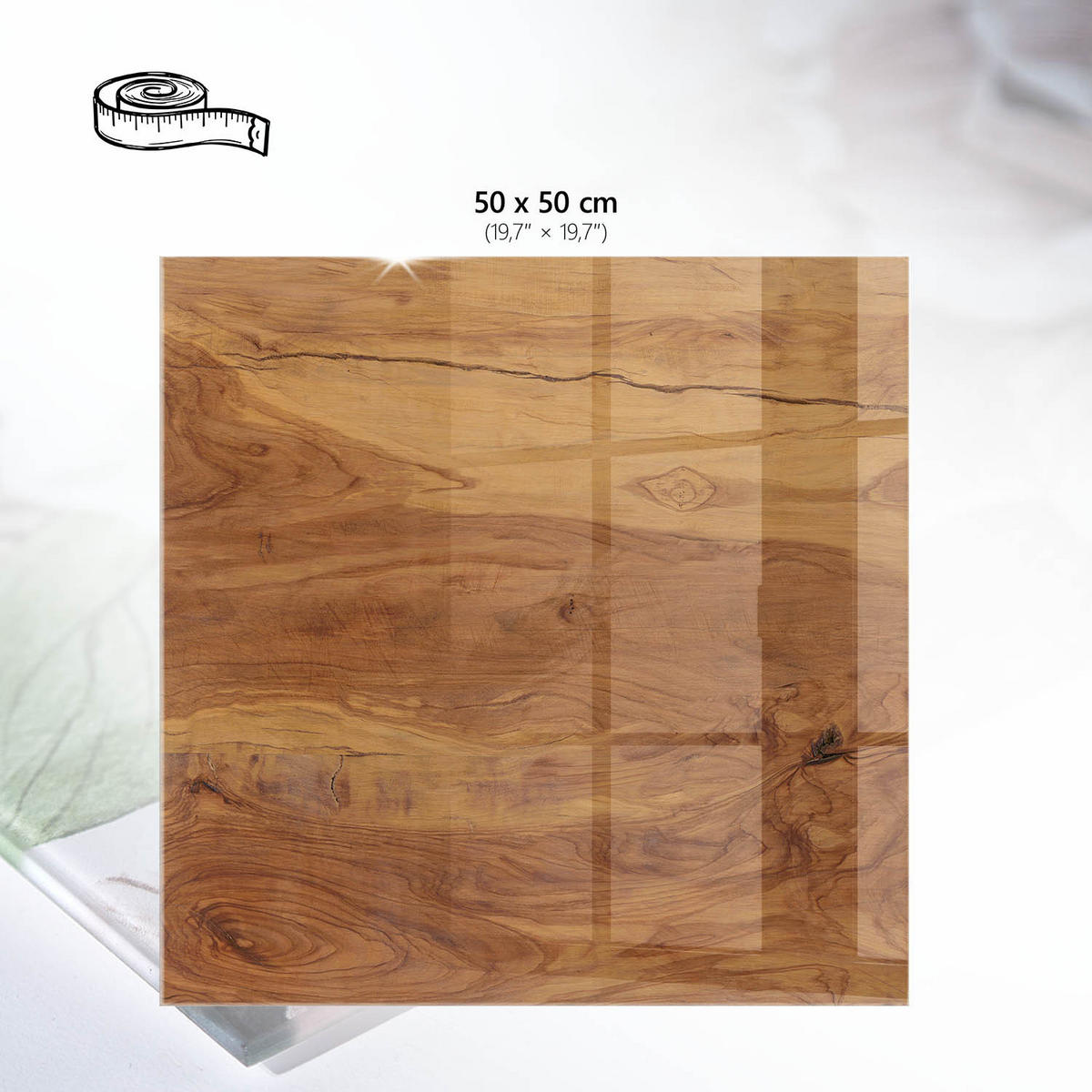 TISCHPLATTE 50x50 cm – Holzringe - Weiß, Glas (0.4/50/50cm) - Wallfluent