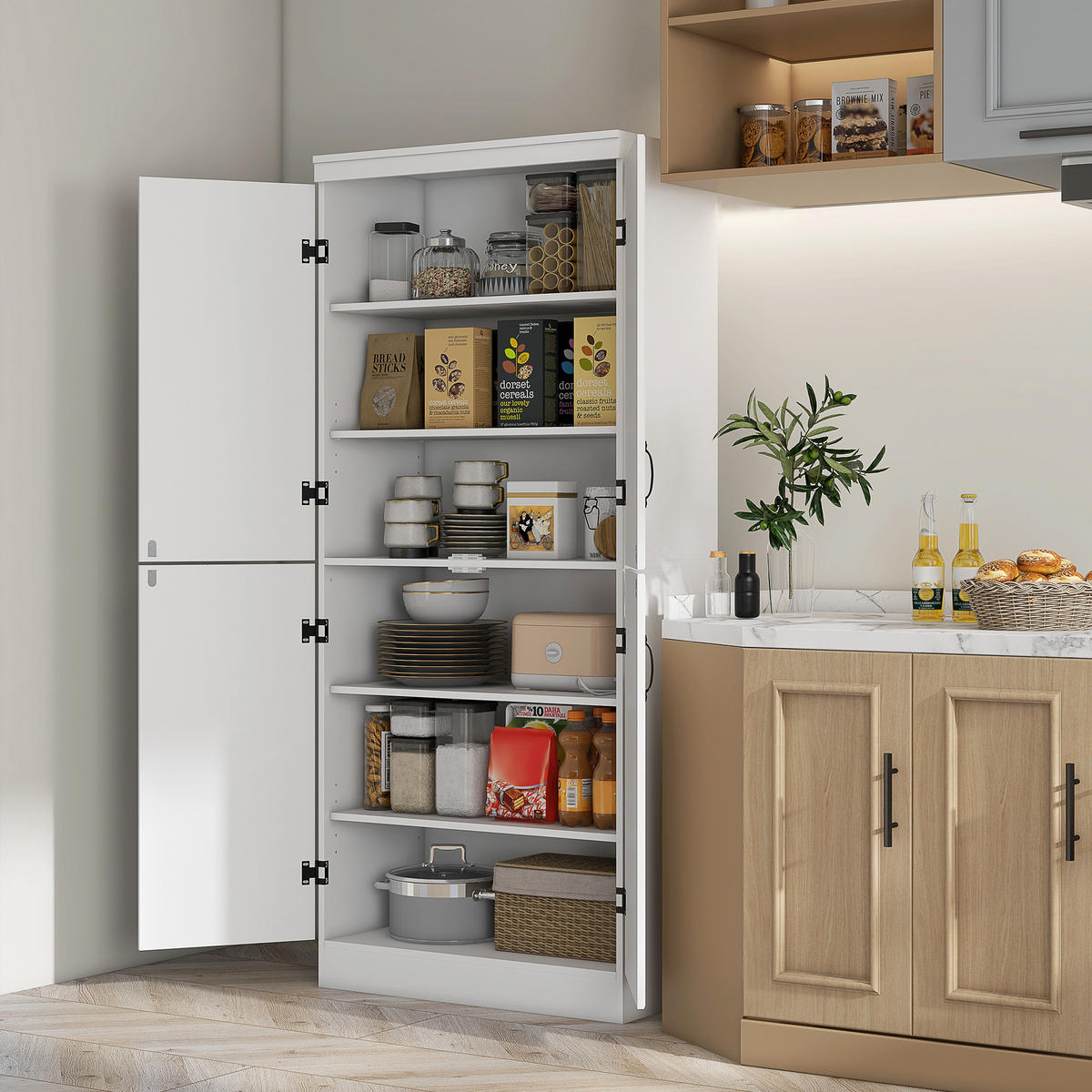 HIGHBOARD DE-11054 4 Türen & 6 verstellbare Böden Weiß - Weiß, Holzwerkstoff (40/176.7/76cm) - ComfortXL