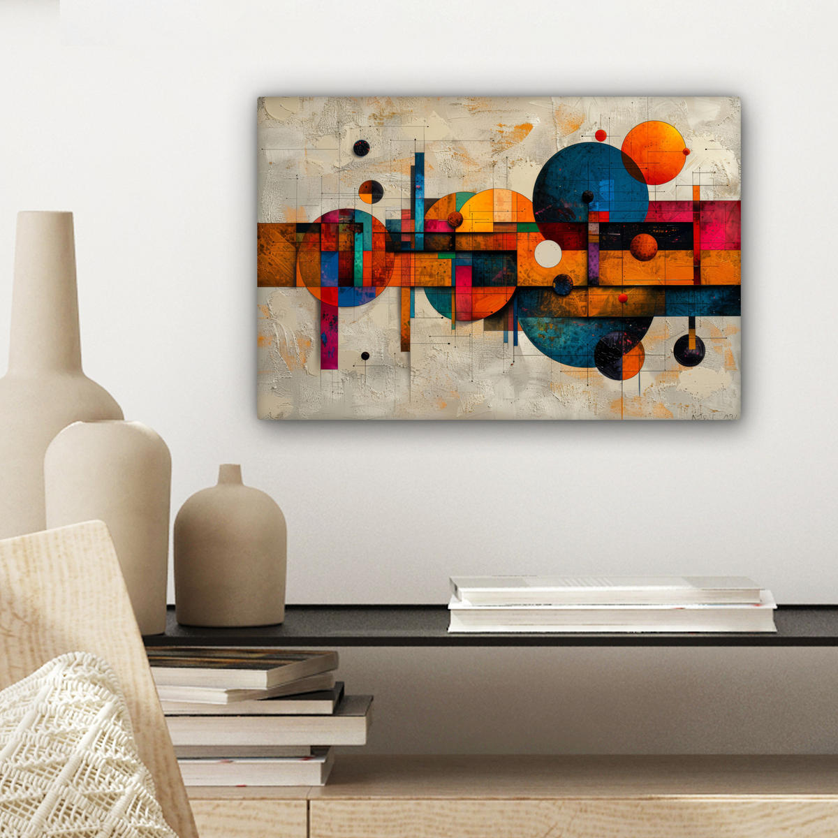 LEINWANDBILD - Vintage - Moderne Kunst - Orange - Geometrische Formen - 30x20 - Deko XXL - Multicolor, Textil (30/20cm) - MuchoWow