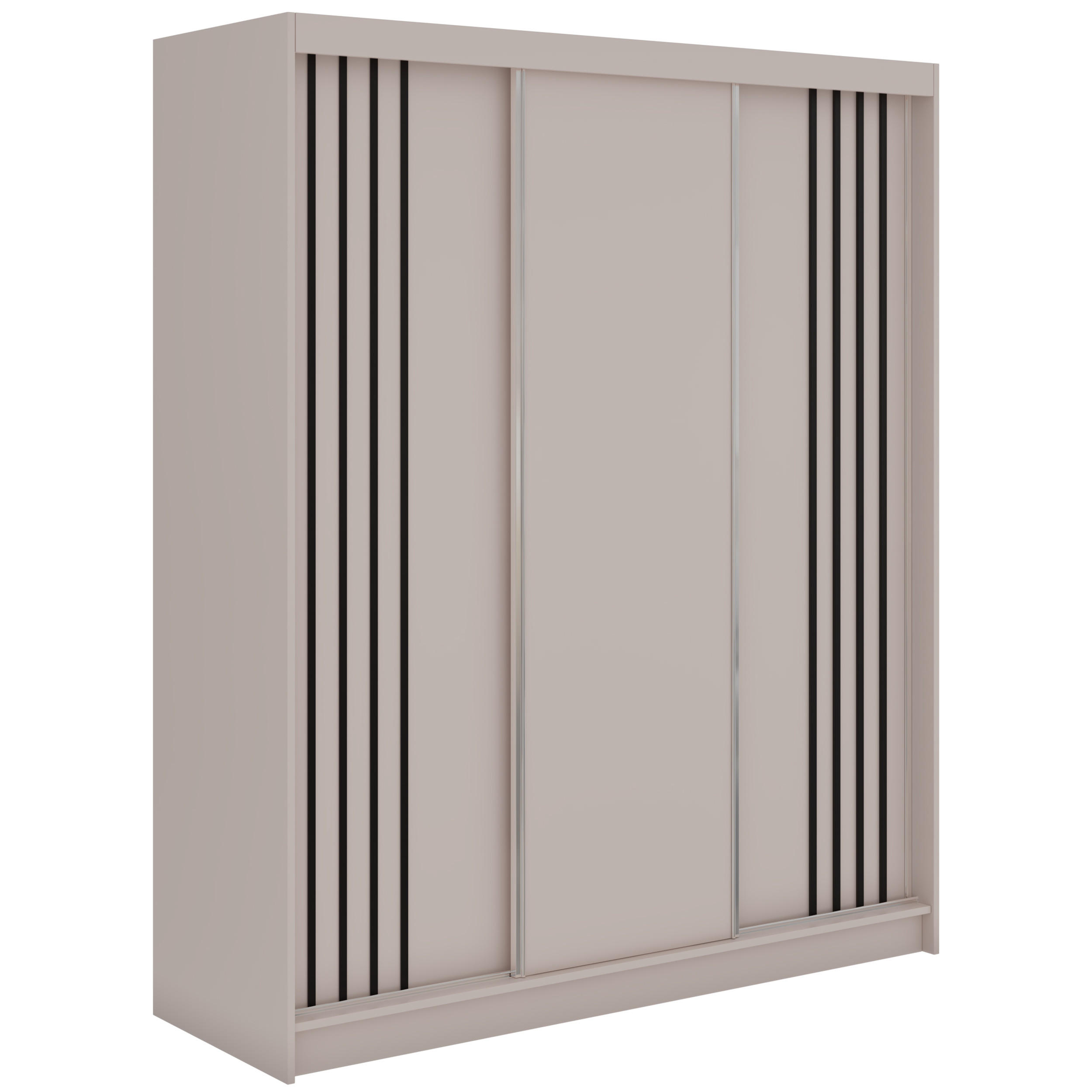 SCHWEBETÜRENSCHRANK mit Lamellen und Schubladen NAURU - 180 - Kaschmir und Schwarz - Kaschmir/Alufarben, Holzwerkstoff/Metall (180/216/61cm) - MKS