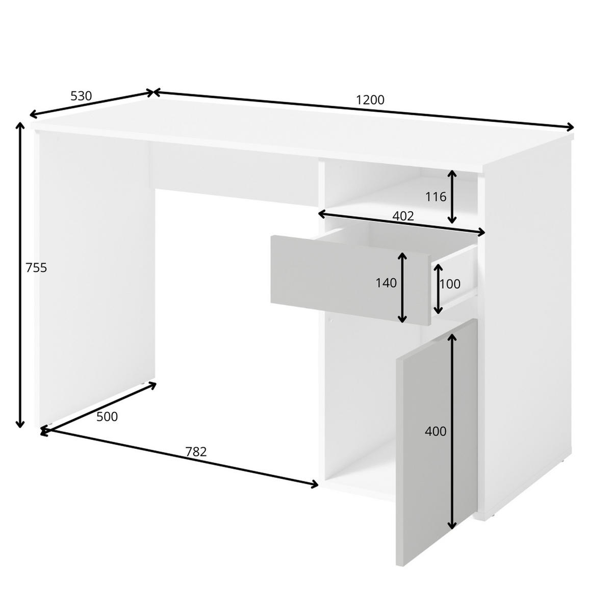 SCHREIBTISCH Weiß, Graphit 120/75,5/53 - Weiß, Holzwerkstoff (53/120/76cm) - RAUMHIRSCH FURNITURE