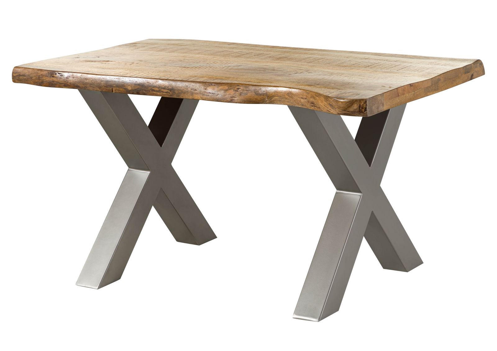BAUMTISCH Mango 140x90x77 natur lackiert / X-Beine silber matt FREEFORM 5 - Naturfarben, Holz (140/90/77cm) - Massivmoebel24