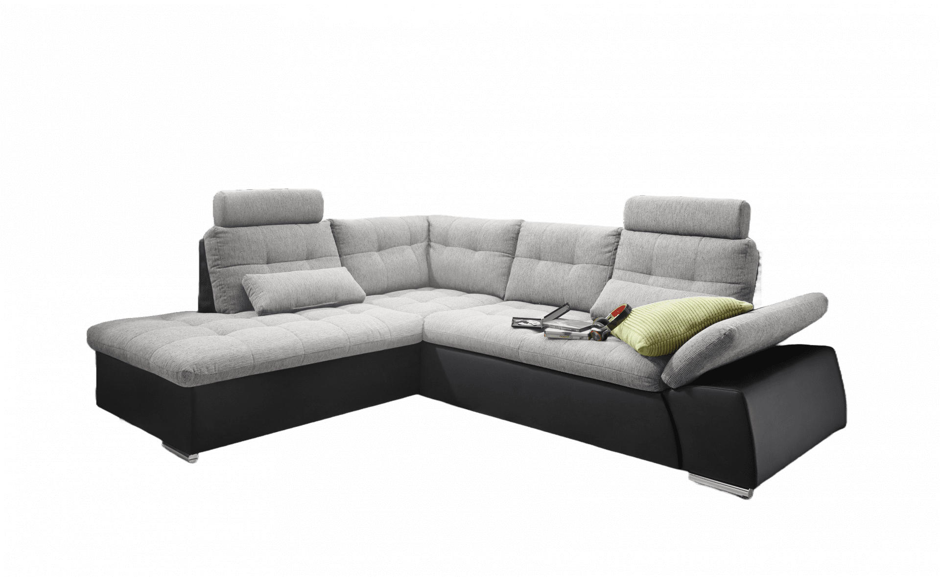 ECKSOFA mit Schlaffunktion, Armlehnfunktion und Kopfstützen - Chromfarben/Silberfarben, Textil (260/219cm) - ed exciting design