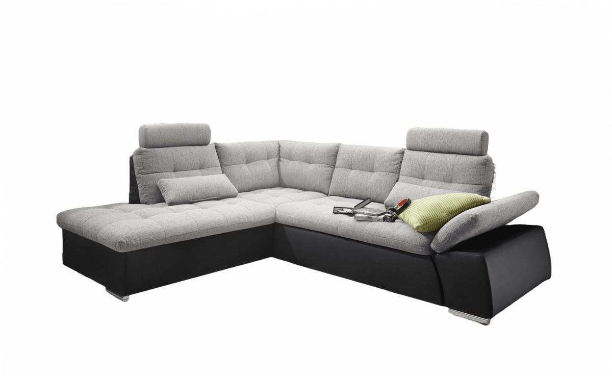 ECKSOFA mit Schlaffunktion, Armlehnfunktion und Kopfstützen - Chromfarben/Silberfarben, Textil (260/219cm) - ed exciting design
